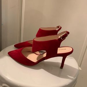 Red Suede Slingback Heels by NICHOLAS KIRKWOOD